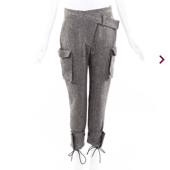 MONSE Fall 2017 Runway Wool Herringbone Lace-up Pants in Charcoal White Size 4 - Picture 3 of 15